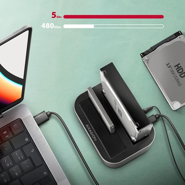 Stacja dokująca Axagon ADSA-DC SuperSpeed USB DUAL 2.5"/3.5" HDD/SSD Black - obraz 7