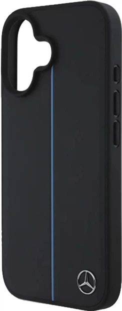 Etui plecki Mercedes Benz Blue Line Leather na Apple iPhone 16 z MagSafe Czarne (3666339325688) - obraz 1