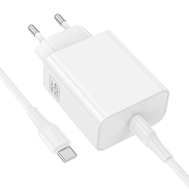 Зарядное устройство с быстрой зарядкой 40W и кабелем Type-C to Type-C HOME C162A 1Type-C Белый - изображение 3