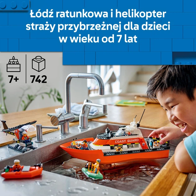 Zestaw klocków LEGO CITY Łódź ratunkowa i helikopter straży przybrzeżnej 742 elementów (60504) - obraz 3
