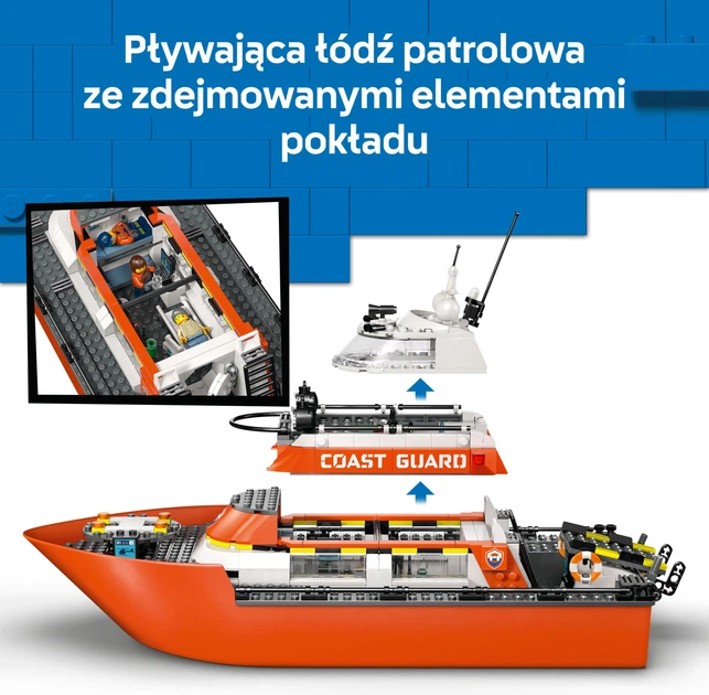 Zestaw klocków LEGO CITY Łódź ratunkowa i helikopter straży przybrzeżnej 742 elementów (60504) - obraz 4