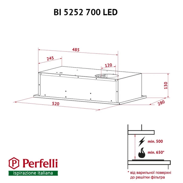 Витяжка вбудована Perfelli BI 5252 I 700 LED - зображення 6