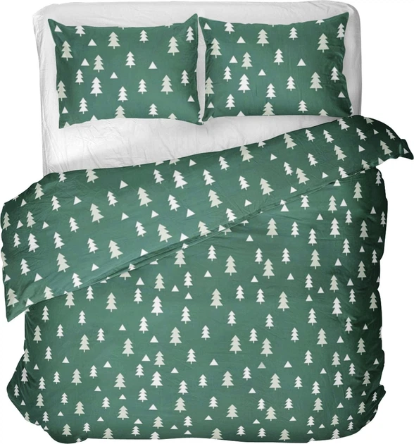 Комплект постільної білизни Homla Pema Підковдра 160 x 200 см + 2 наволочки на подушки 70 x 80 см зі святковим візерунком зелений (5902869986127) - зображення 9