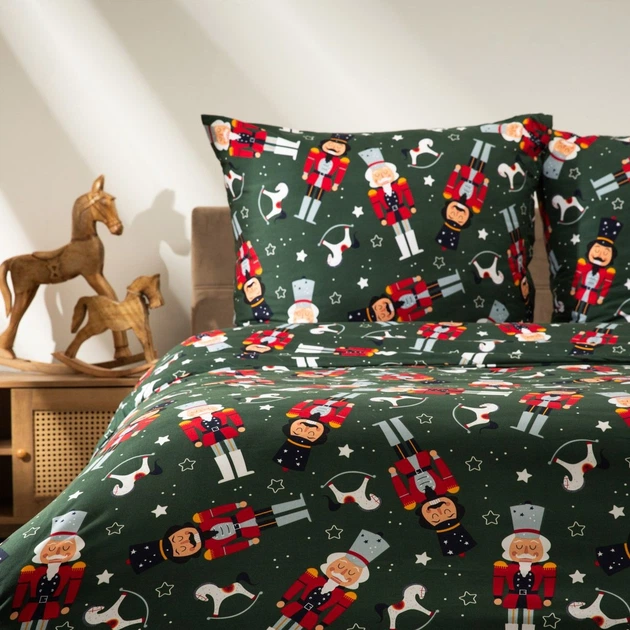 Комплект постільної білизни Homla Aitona Підковдра 200 x 220 см + 2 наволочки на подушки 70 x 80 см зі святковим візерунком зелений (5906496712982) - зображення 5