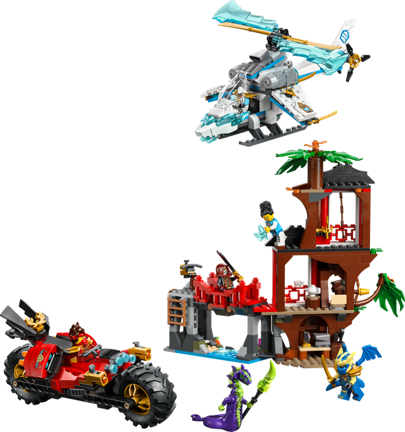 Zestaw klocków LEGO Ninjago Bitwa ninja: domek na drzewie z pojazdami 642 elementy (71857) - obraz 2