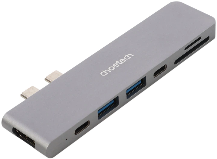 Док-станция CHOETECH 7-в-1 HDMI/картридер/USB-A/USB-C (HUB-M14-GY-V2) - Фото 1 Док-станция CHOETECH 7-в-1 HDMI/картридер/USB-A/USB-C (HUB-M14-GY-V2) - изображение 1