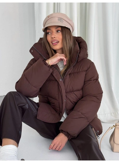 Пуховик жіночий класичний зі зйомним капюшоном матовий Modern Boutique шоколадний, М ПУХ096 - изображение 3