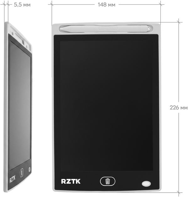 Детский планшет для рисования RZTK Art Board 8.5" со стилусом LCD White (LCD-85W) - изображение 12