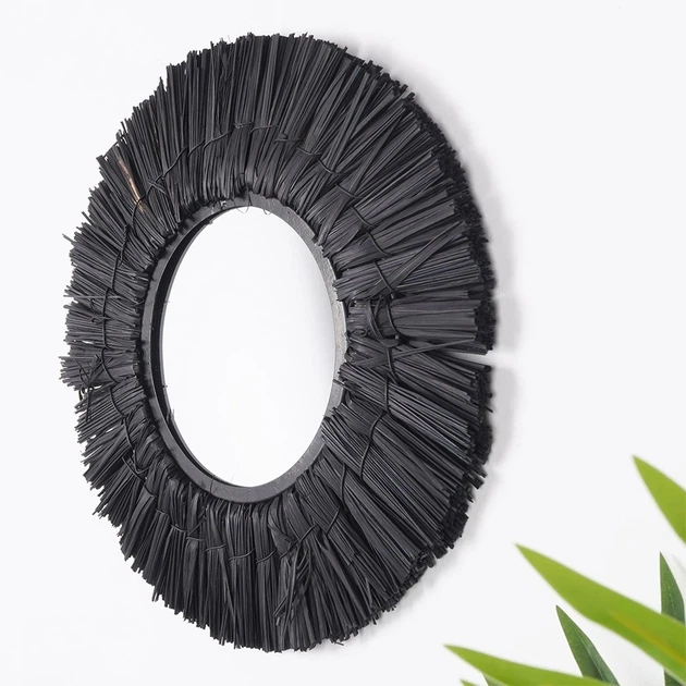 Lustro ścienne Home Styling Collection 569755 Okrągłe w stylu Boho 32 cm Czarne (8720573499668) - obraz 6