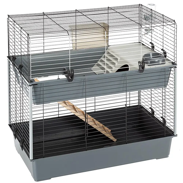 Клетка для кроликов и морских свинок Ferplast Rabbit 100 Double 95х57х93.5 см Серая двухэтажная (57046817) - Фото 11 Клетка для кроликов и морских свинок Ferplast Rabbit 100 Double 95х57х93.5 см Серая двухэтажная (57046817) - изображение 11