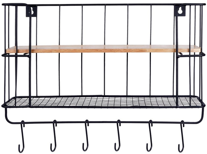 Półka ścienna Vilde 229080 kuchenna metalowa z wieszakami 41 x 12 x 25.5 cm (5904316456962) - obraz 1