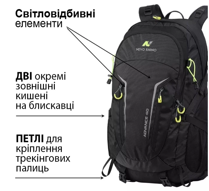 Туристический рюкзак NEVO RHINO 9033-NW 40 л - водонепроницаемый, легкий, для походов и путешествий, черный - Фото 3 Туристический рюкзак NEVO RHINO 9033-NW 40 л - водонепроницаемый, легкий, для походов и путешествий, черный - изображение 3
