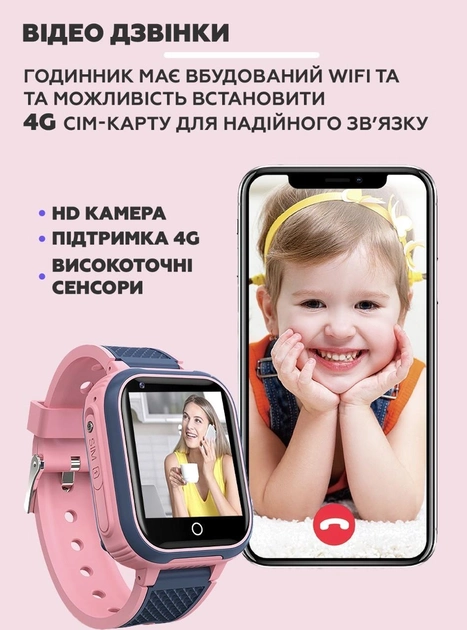 Детские наручные умные часы Smart Baby Watch LT21 с GPS Розовый - изображение 7