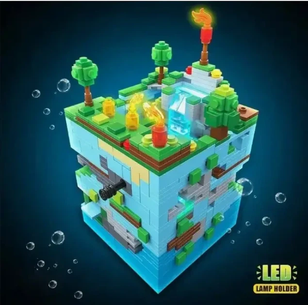 Конструктор LED Майнкрафт Minecraft Подводный мир 898 деталей Деревня, крепость, ферма + человечки + свет - изображение 2