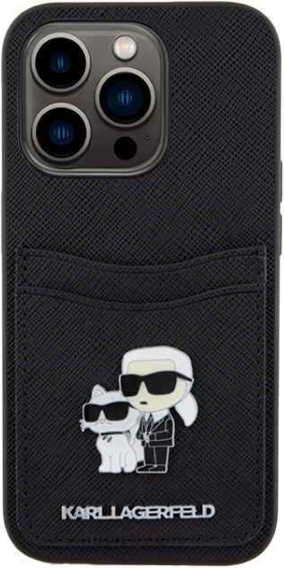 Etui Karl Lagerfeld Saffiano Cardslot Karl&Choupette Metal Pin do Apple iPhone 15 Pro Black (KLHCP15LSAPKCNPK) - obraz 3