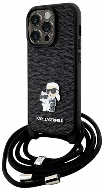 Etui CG Mobile Karl Lagerfeld Crossbody Saffiano Metal Pin Karl&Choupette do Apple iPhone 15 Pro Czarny (KLHCP15LSAKCPSK) - obraz 1