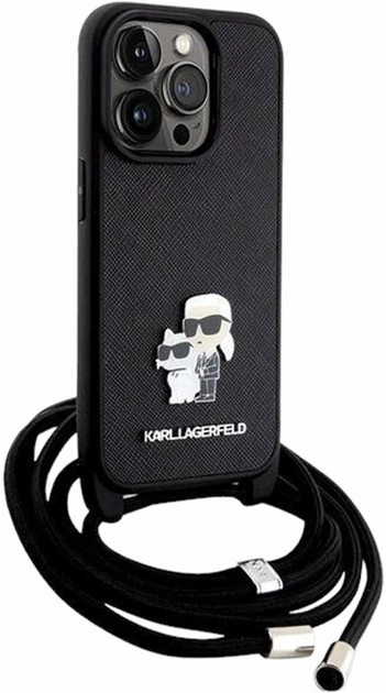Etui CG Mobile Karl Lagerfeld Crossbody Saffiano Metal Pin Karl&Choupette do Apple iPhone 15 Pro Czarny (KLHCP15LSAKCPSK) - obraz 2