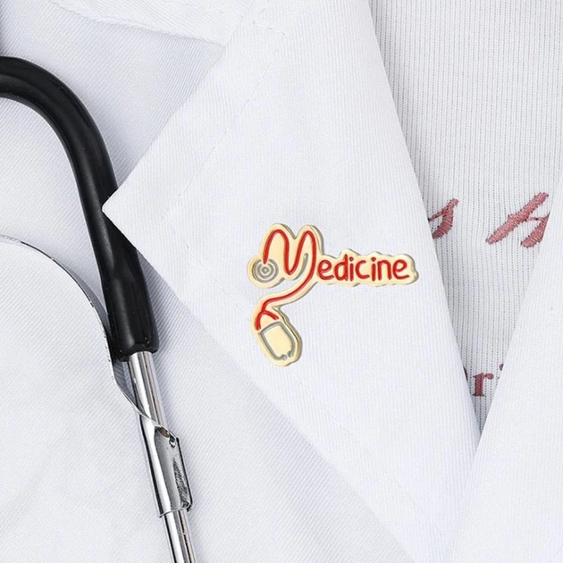 Значок медику BROCHE брошь бижутерия Надпись Medicine со стетоскопом красный BRGV115170 - изображение 5