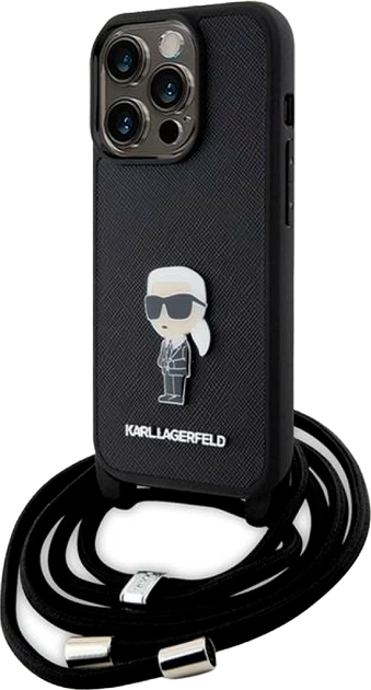 Etui Karl Lagerfeld Crossbody Saffiano Monogram Metal Pin Karl & Choupette do Apple iPhone 15 Pro Max  Black (KLHCP15XSASKNPSK) - obraz 1