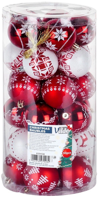 Набір ялинкових кульок Vilde 839438 ударостійкі 6 см 30 шт (5904316479282) - зображення 1