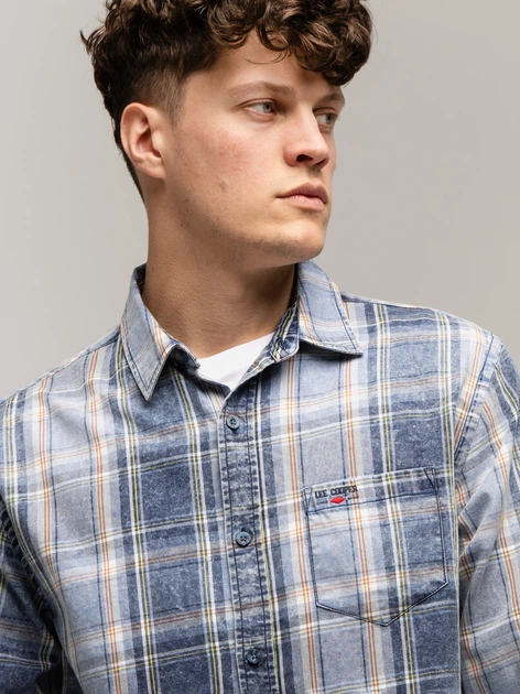 Koszula męska bawełniana w kratę Lee Cooper Will-2106 S Niebieska (5905991748519) - obraz 4