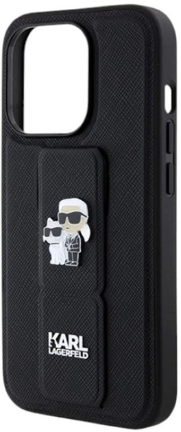 Etui Karl Lagerfeld Gripstand Saffiano Karl&Choupette Pin do Apple iPhone 14 Pro Black (KLHCP14LGSAKCPK) - obraz 6