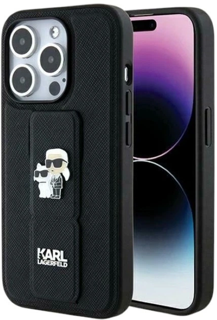 Etui Karl Lagerfeld Gripstand Saffiano Karl&Choupette Pin do Apple iPhone 13/13 Pro Black (KLHCP13LGSAKCPK) - obraz 1