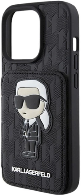 Etui Karl Lagerfeld Saffiano Cardslots and Stand Monogram Ikonik Patch do Apple iPhone 15 Pro Black (KLHCP15LSAKKNSCK) - obraz 6