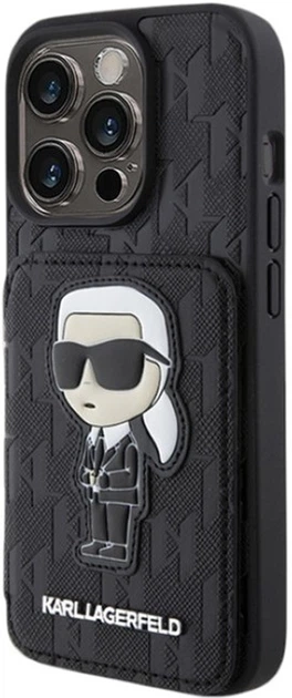 Панель Karl Lagerfeld Saffiano Cardslots and Stand Monogram Ikonik Patch для Apple iPhone 15 Pro Max Black (KLHCP15XSAKKNSCK) - зображення 2