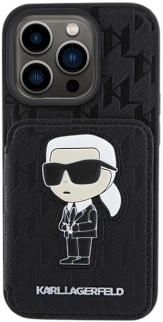 Панель Karl Lagerfeld Saffiano Cardslots and Stand Monogram Ikonik Patch для Apple iPhone 15 Pro Max Black (KLHCP15XSAKKNSCK) - зображення 3