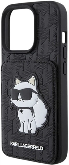 Панель Karl Lagerfeld Saffiano Cardslots and Stand Monogram Choupette для Apple iPhone 15 Pro Black (KLHCP15LSAKCNSCK) - зображення 6