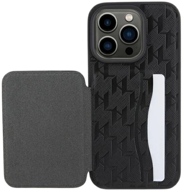 Панель Karl Lagerfeld Saffiano Cardslots and Stand Monogram Choupette для Apple iPhone 15 Pro Black (KLHCP15LSAKCNSCK) - зображення 8