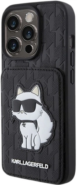 Etui Karl Lagerfeld Saffiano Cardslots and Stand Monogram Choupette do Apple iPhone 15 Pro Max Black (KLHCP15XSAKCNSCK) - obraz 2