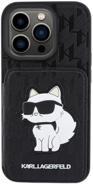 Etui Karl Lagerfeld Saffiano Cardslots and Stand Monogram Choupette do Apple iPhone 15 Pro Max Black (KLHCP15XSAKCNSCK) - obraz 3