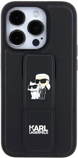 Etui Karl Lagerfeld Gripstand Saffiano Karl&Choupette Pin do Apple iPhone 15 Pro Max Black (KLHCP15XGSAKCPK) - obraz 3