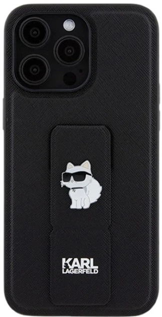 Etui Karl Lagerfeld Gripstand Saffiano Choupette Pin do Apple iPhone 13/13 Pro Black (KLHCP13LGSACHPK) - obraz 3