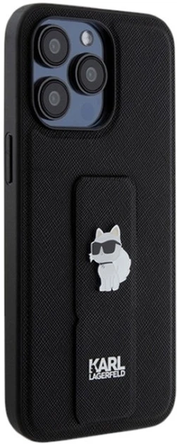 Etui Karl Lagerfeld Gripstand Saffiano Choupette Pin do Apple iPhone 13/13 Pro Black (KLHCP13LGSACHPK) - obraz 4