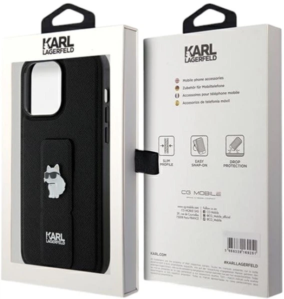 Etui Karl Lagerfeld Gripstand Saffiano Choupette Pin do Apple iPhone 13/13 Pro Black (KLHCP13LGSACHPK) - obraz 8