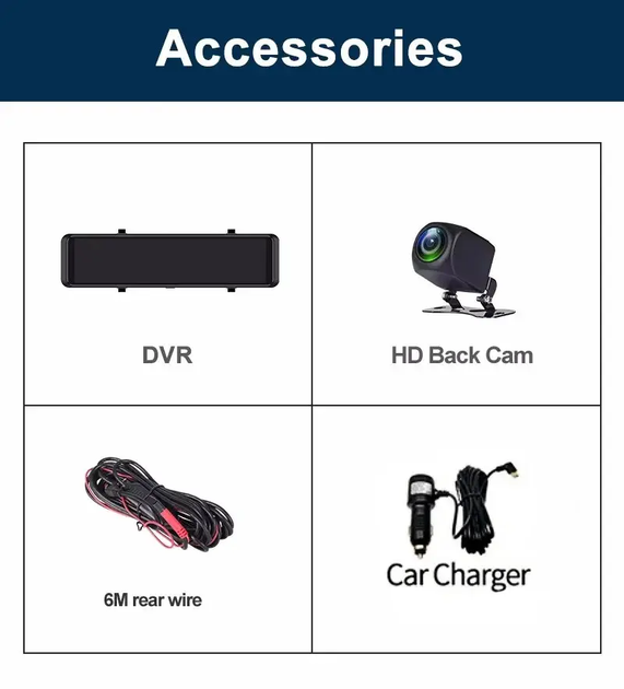 Дзеркало відеореєстратор DVR C109 10.26" 2k (2 камери) Wi-Fi Bluetooth AUX Android Auto CarPlay HDSYR_6099 - зображення 5