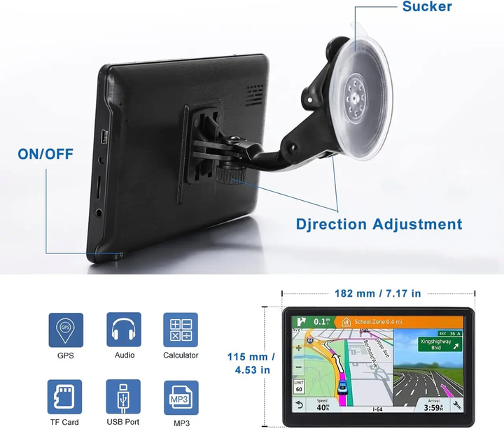 GPS навігатор No Brand 715MT 7" 256Mb 8Gb Чорний (2523513790) - зображення 6