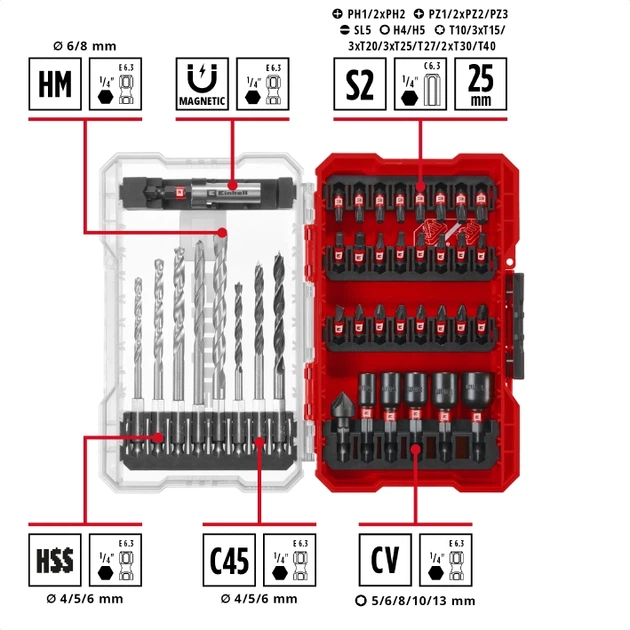 Набір ударних біт і свердл Einhell M-Case 39шт 0.66кг (00134047) - Фото 8 Набір ударних біт і свердл Einhell M-Case 39шт 0.66кг (00134047) - изображение 8