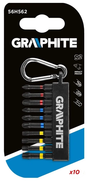 Біти GRAPHITE, набір 10шт, 1/4", ударні, PH,PZ,TX, 50мм, сталь S2, карабін (00124172) - Фото 2 Біти GRAPHITE, набір 10шт, 1/4", ударні, PH,PZ,TX, 50мм, сталь S2, карабін (00124172) - изображение 2
