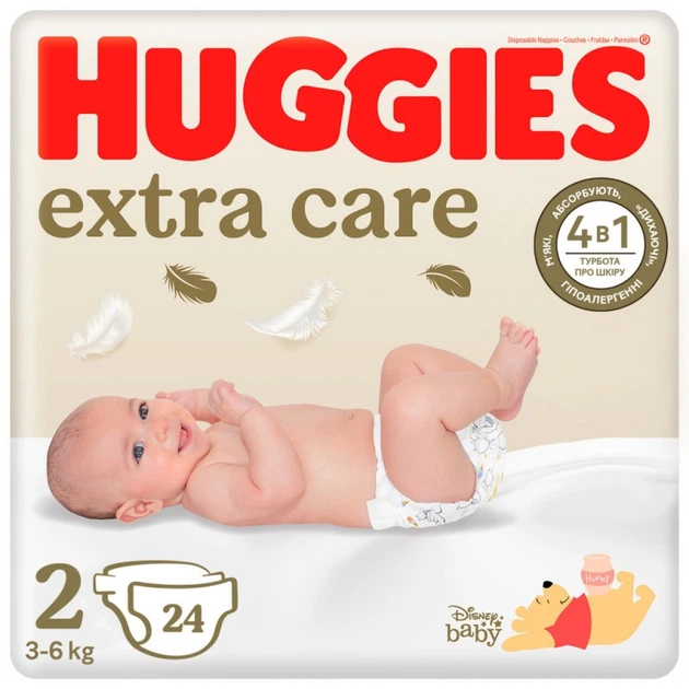 Подгузники Huggies Extra Care Size Размер 2 (3-6 кг) 24 шт (5029053550275) (7593) - Фото 1 Подгузники Huggies Extra Care Size Размер 2 (3-6 кг) 24 шт (5029053550275) (7593) - изображение 1