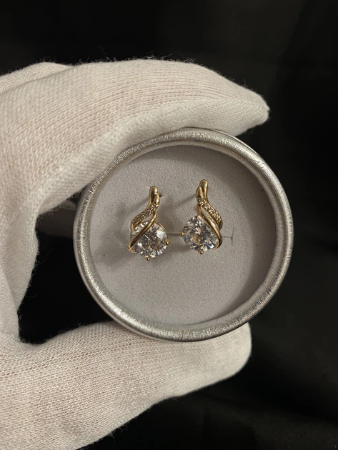 Серьги с камешком английский замок золотого цвета 36103 One Size - изображение 2