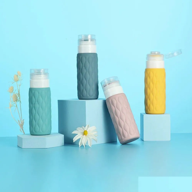Дорожній набір силиконових ємностей для косметики 3DTOYSLAMP 4×90 мл флакони косметичка прозора на блискавці багаторазова для подорожей відрядження спортзалу будинку Green rainbow № 2 - зображення 2