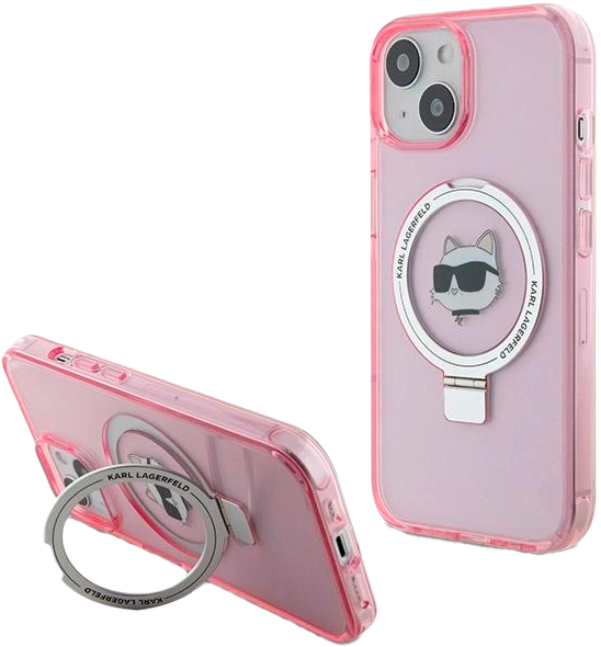 Etui Karl Lagerfeld Ring Stand Choupette Head MagSafe do Apple iPhone 15/14/13 Pink (KLHMP15SHMRSCHP) - obraz 1
