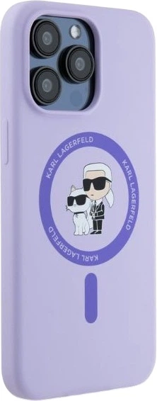 Etui plecki Karl Lagerfeld Silicone Karl&Choupette Heads Ring MagSafe do iPhone 15 Pro Max Purple (3666339254353) - obraz 4