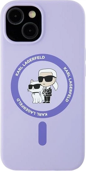 Etui plecki Karl Lagerfeld Silicone Karl&Choupette Heads Ring MagSafe do iPhone 15 Purple (3666339254322) - obraz 3