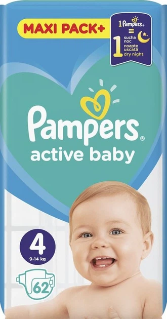 Підгузки Pampers Active Baby 4 Maxi 9 - 14 кг 62 шт (8001090948731) - зображення 1