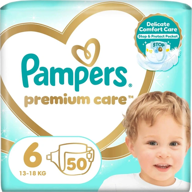 Підгузки Pampers Premium Care 6 Exlarge 13 - 18 кг 50 шт (8700216865029) - зображення 1